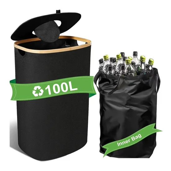 Comercio al por mayor Fodable e impermeable Oval bambú colección de artículos diversos de tela cubo para botellas y latas de almacenamiento