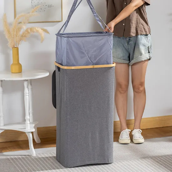 Grande - polvo moderno de la capacidad - cesta de lavadero de bambú del paño de Oxford de la prueba con el bolso interno