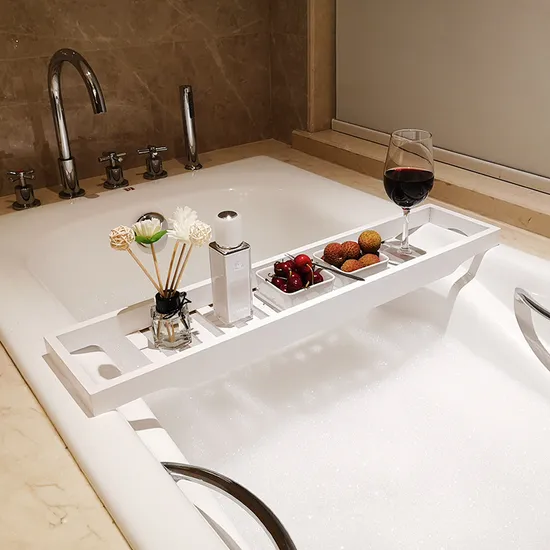 Mesa de bandeja de bañera de bambú de color blanco para baño
