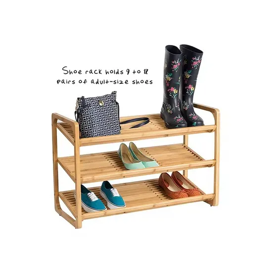 Organizador de estante de bambú para zapatos de 3 niveles para entrada