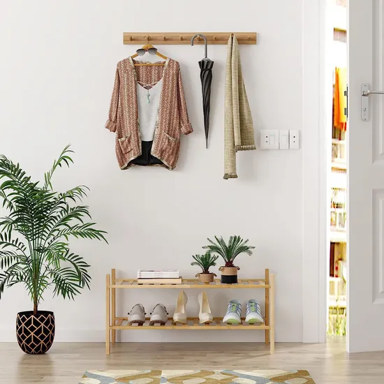 Organizador apilable del almacenamiento del estante del zapato de madera de bambú de 2 niveles para la entrada
