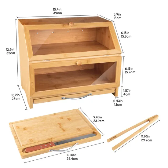 Caja de pan para encimera de cocina, contenedor de almacenamiento de pan y alimentos de gran capacidad de 2 niveles
