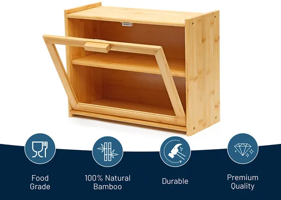 Caja de almacenamiento de pan y pastelería de bambú rectangular transparente para snack