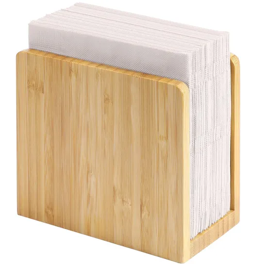 Dispensador de pañuelos de mesa de bambú independiente para cocina/comedor/restaurante/hotel