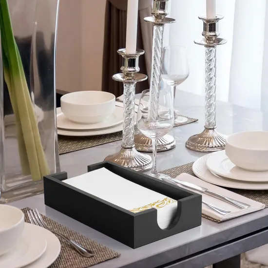 Dispensador de toallas de papel con servilletero de bambú rectangular negro