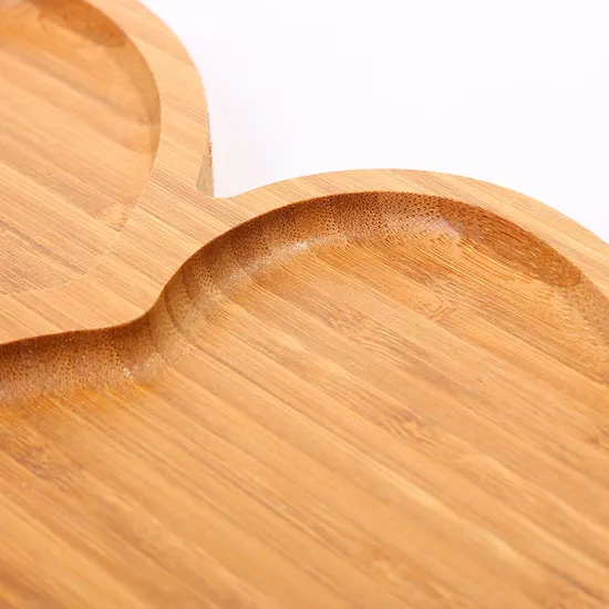 Atractivo 3 platos de bambú divididos en forma de corazón, bandeja de madera para servir comida