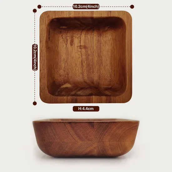 Venta al por mayor Cuencos de salsa de madera de acacia cuadrados Platos de salsa