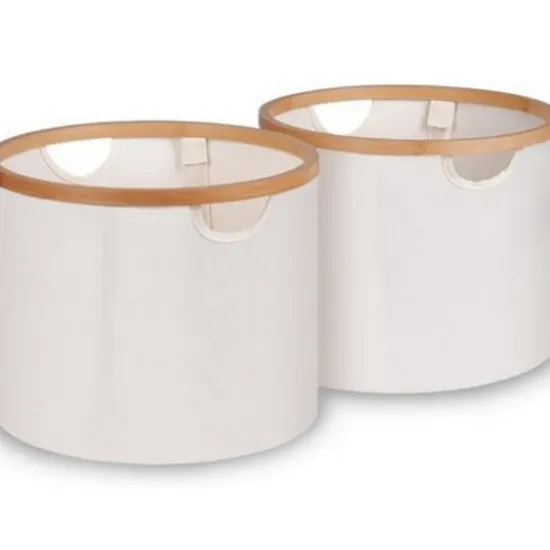 Cesta redonda del cuarto de baño de la cesta de lavadero de la tela con el círculo de bambú para el almacenamiento de las misceláneas/del juguete