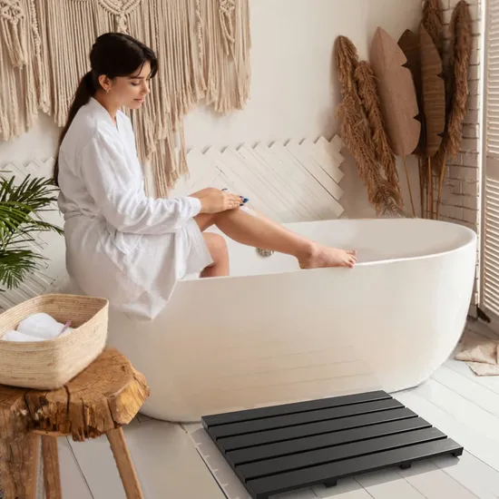 Alfombrilla de ducha de bambú antideslizante, alfombrilla de baño para relajación en SPA