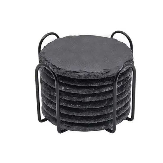 Posavasos decorativos de pizarra con elegante soporte de metal