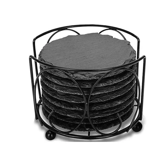 Posavasos de pizarra negra, ligeros y portátiles, con soporte de metal para exteriores