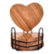 Artístico - Posavasos de madera con forma de corazón y soporte de metal para decoración de mesa