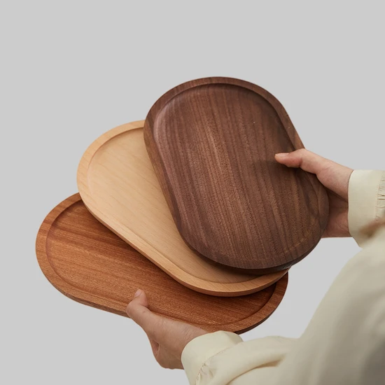 Bandeja de madera para servir fiestas con plato de forma ovalada para comida