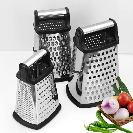 Herramienta de cocina Rallador de queso triturador de alimentos de patatas de jengibre de queso de acero inoxidable de mano de 4 lados