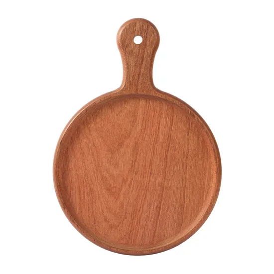 Plato/bandeja redondo personalizado de madera de ébano para servir pizza con asa