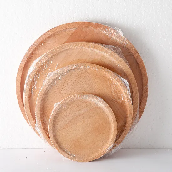 Juego de platos de cena y postre redondos decorativos de madera de haya de alta resistencia