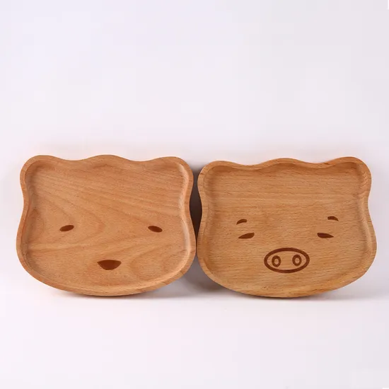 Plato de lujo para servir bocadillos de madera de haya con forma de oso para niños