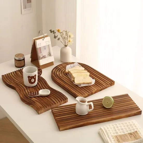 Bandeja decorativa de madera para servir pan, tabla para cortar con ranura