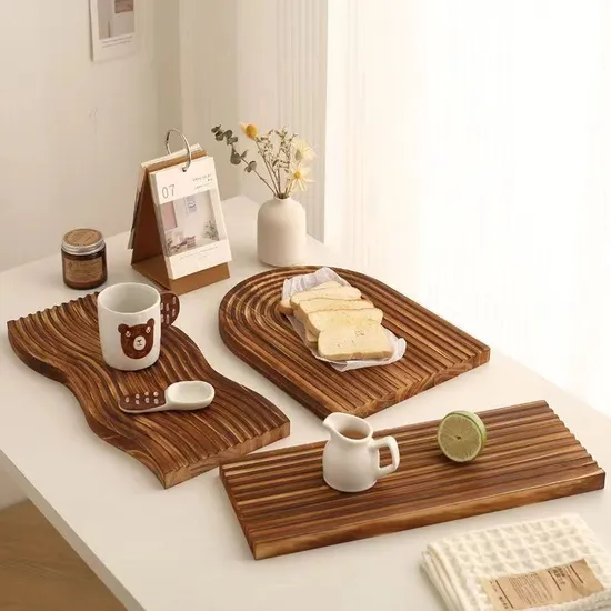 Bandeja decorativa de madera para servir pan, tabla para cortar con ranura