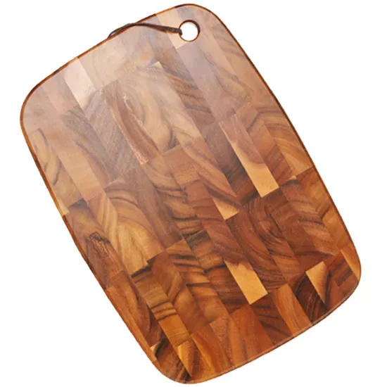 Tabla de cortar de madera de grano final personalizada con cuerda de cuero