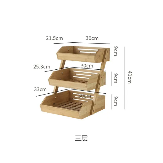 Cesta de almacenamiento de bambú de 2 niveles para encimera para frutas, verduras y pasteles