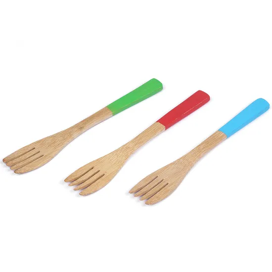 Tenedor de camping de bambú para bebé con mango colorido