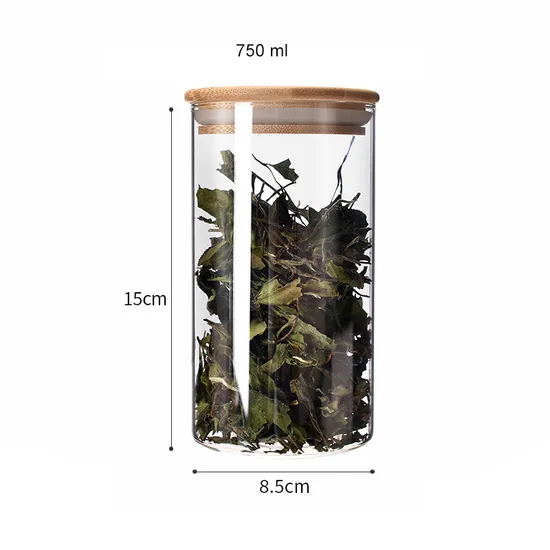 Tarro de vidrio redondo para almacenamiento de alimentos, 450ml, 550ml, 750ml, 900ml, con tapa de madera de bambú