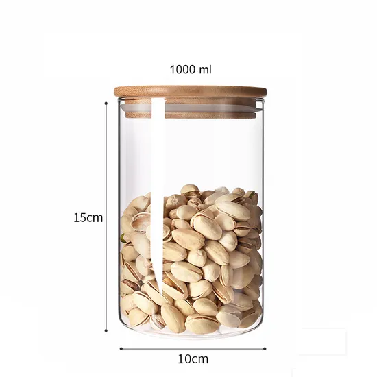 Envase redondo claro del acondicionamiento de los alimentos de la galleta de las pastas del caramelo de la cristalería de borosilicato con las tapas de bambú