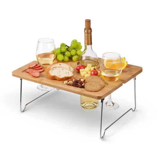 Bandeja de bambú plegable portátil de la tabla del bocado de la comida campestre de la mesa de picnic del vino
