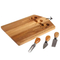 Juego de tabla de quesos de madera de acacia hecha a mano con tenedor, cuchillos y correas de cuero