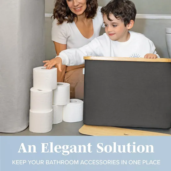 Organizador de papel higiénico apilable y plegable para baño con tapa de bambú