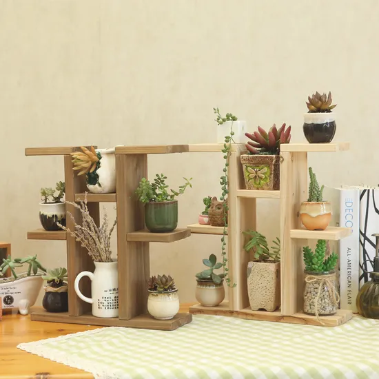 Estante de escritorio multicapa de madera maciza con soporte para flores para libros/juguetes/plantas