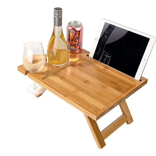 Mesa de vino portátil al aire libre de madera de bambú para playa, estante para vino, para Picnic