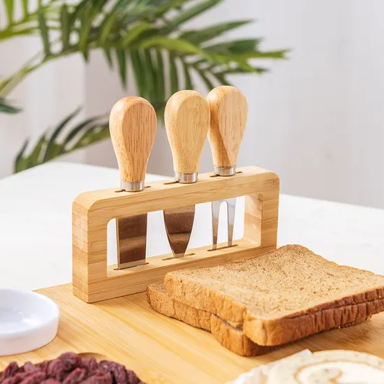 Tabla de quesos de bambú grande vendedora caliente con juego de cuchillos y portacuchillas