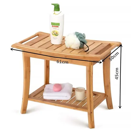 Taburete de baño de bambú engrosado con función para colgar toallas