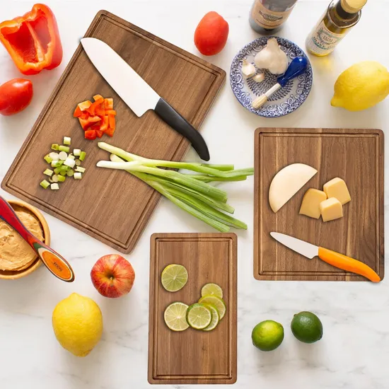 Juego de bloques de cortar de cocina rectangulares de madera de Acacia con soporte