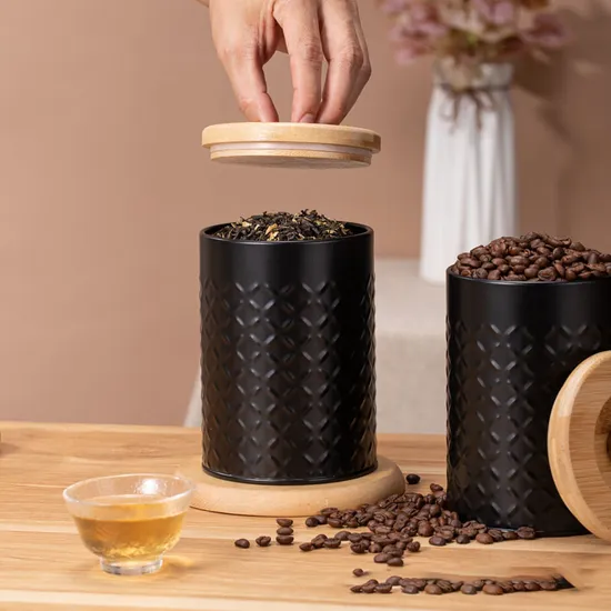 Juegos de botes de metal negro para almacenamiento de azúcar, té y café