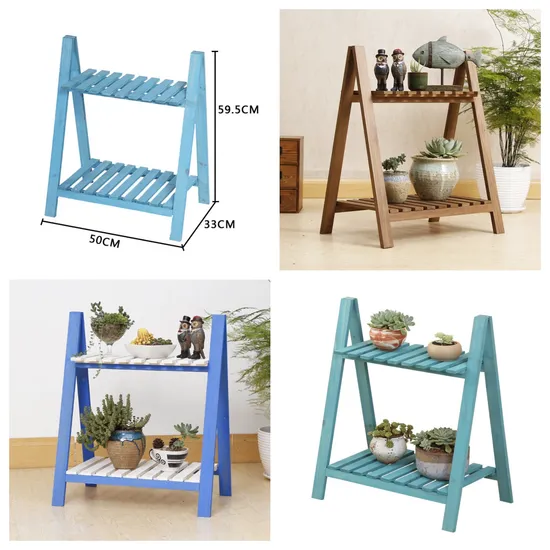 Escalera plegable de 2 niveles, soporte de madera para plantas, exhibición de macetas de madera para jardín
