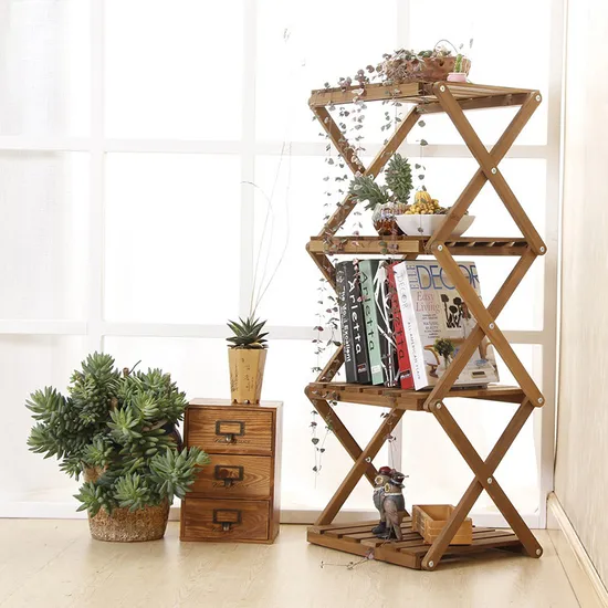 Estante plegable de madera para almacenamiento de flores, estante para macetas, 4 niveles