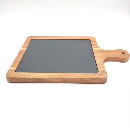 Bandejas personalizadas para servir tablas de quesos de madera de acacia y pizarra para pasteles/filetes/postres