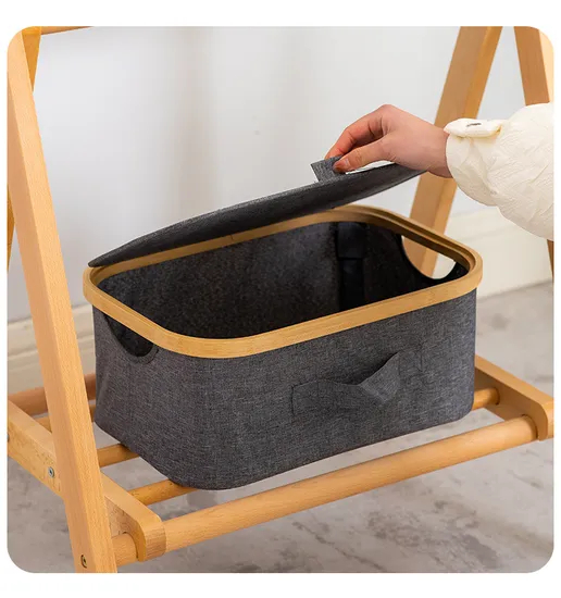 Cesta de almacenamiento de contenedor de almacenamiento de escritorio de tela de bambú con tapa