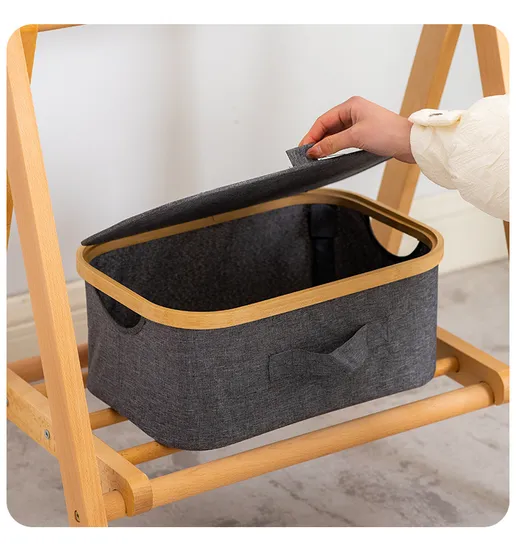 Cesta de almacenamiento de contenedor de almacenamiento de escritorio de tela de bambú con tapa