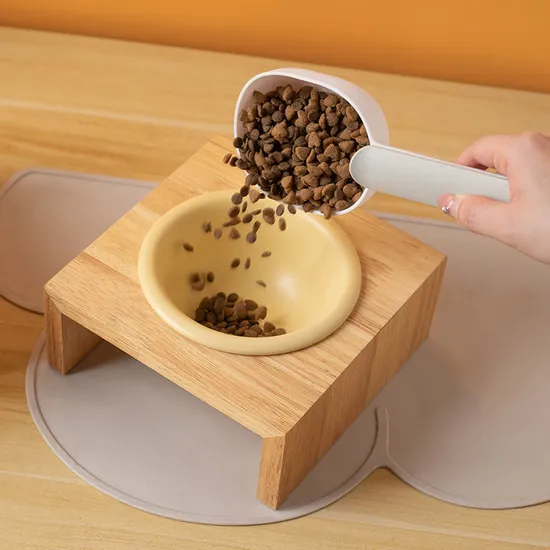 Cuencos de cerámica para perros y gatos Pet Supply con soporte de bambú