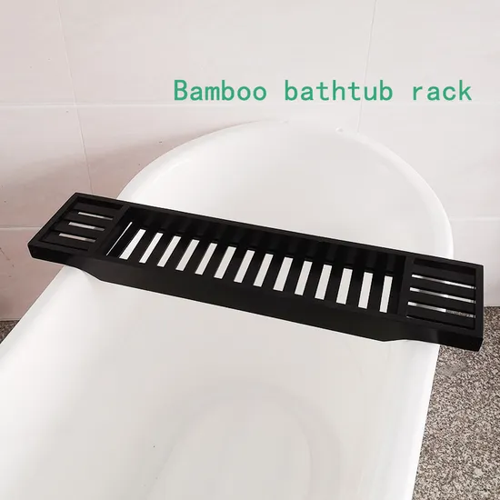 Tenedor de bambú de la tableta del estante de la lectura de la bandeja del carrito de la bañera del color negro