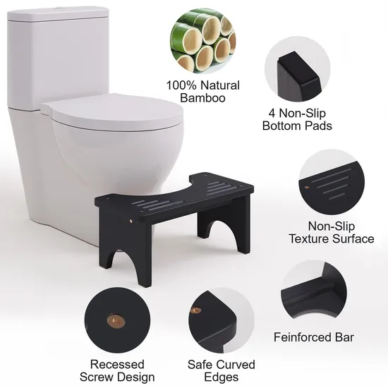 Altura duradera de color negro: taburete de inodoro de bambú creciente