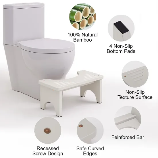 Taburete de pie de baño de bambú antideslizante de color blanco para niños
