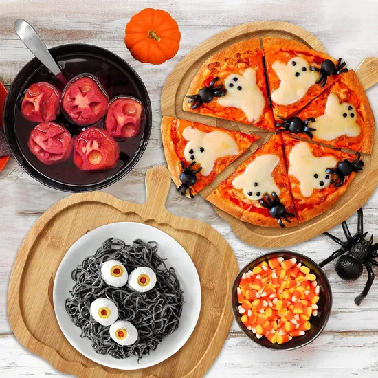Bandeja de madera con plato de bambú GOST de calabaza de Halloween para cena/frutas/meriendas/postres/dulces