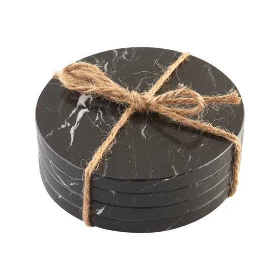 Juego de posavasos redondos de mármol y acacia apilables para cocinas y bares minimalistas