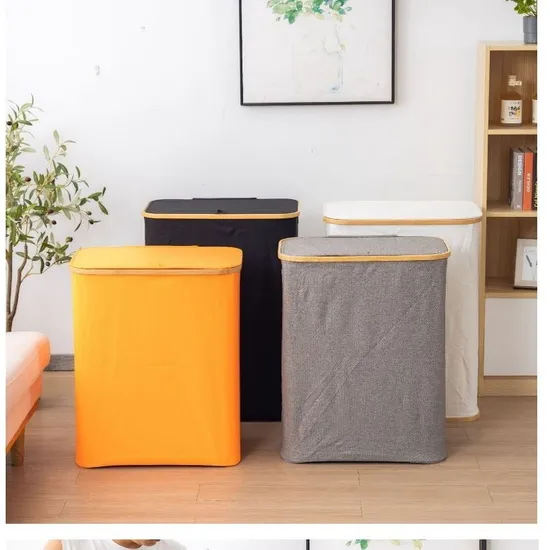 Cesta de lavandería de tela de bambú cubierta y a prueba de polvo, simple y moderna, para almacenamiento