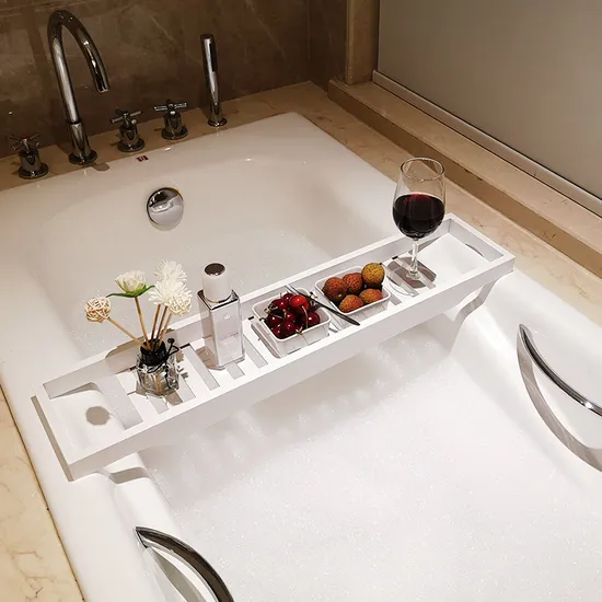 Mesa de bandeja de bañera de bambú de color blanco para baño